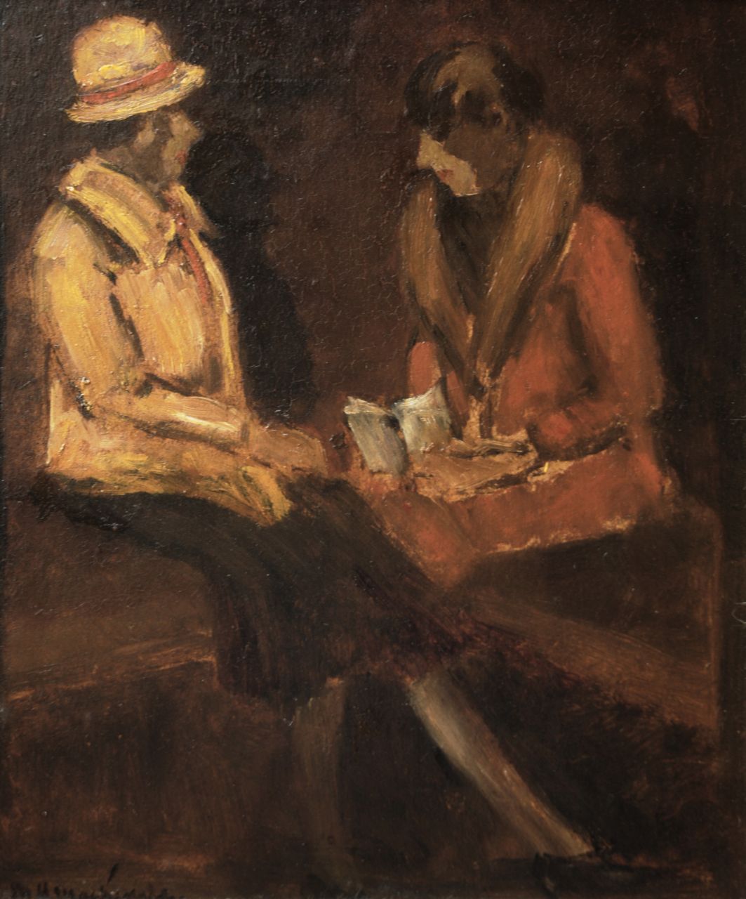 Mackenzie M.H. | Marie Henri Mackenzie, Twee vrouwen in gesprek, olieverf op board 32,7 x 27,2 cm, gesigneerd linksonder Mackenzie M.H. | Marie Henri Mackenzie, Twee vrouwen in gesprek, olieverf op board 32,7 x 27,2 cm, gesigneerd linksonder