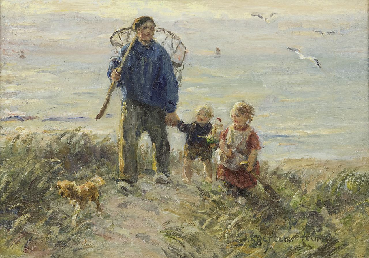 Zoetelief Tromp J. | Johannes 'Jan' Zoetelief Tromp, Huiswaarts door de duinen, olieverf op doek 25,5 x 35,7 cm, gesigneerd rechtsonder Zoetelief Tromp J. | Johannes 'Jan' Zoetelief Tromp, Huiswaarts door de duinen, olieverf op doek 25,5 x 35,7 cm, gesigneerd rechtsonder