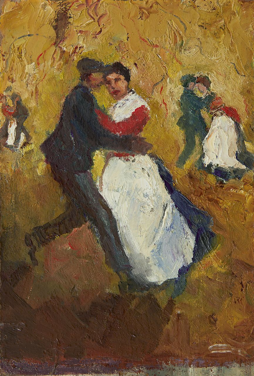 Mackenzie M.H.  | Marie Henri Mackenzie, Dansparen in een volkslokaal; verso: Lezende man, olieverf op board 30,8 x 21,0 cm, gesigneerd verso en te dateren ca. 1929