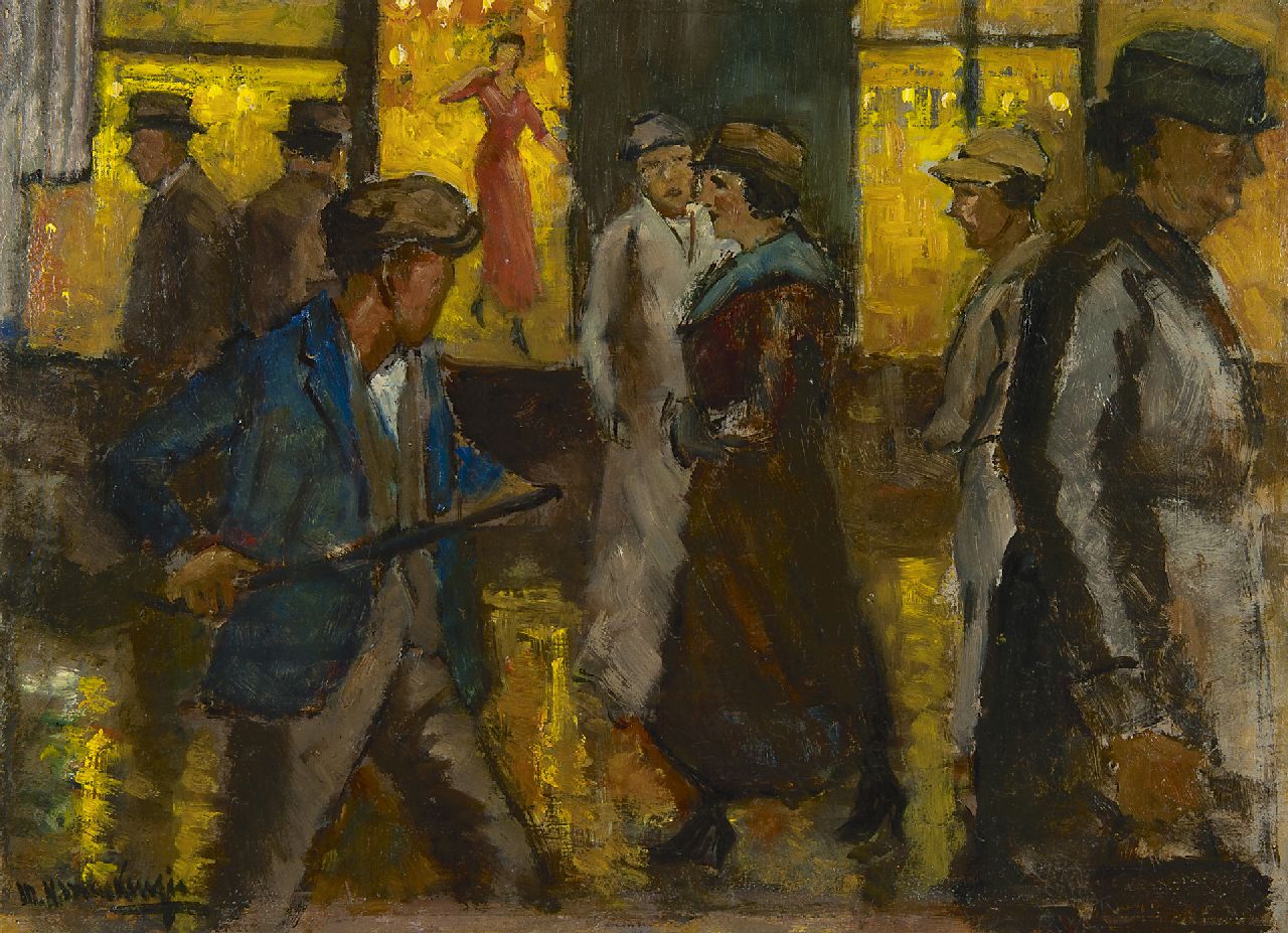 Mackenzie M.H. | Marie Henri Mackenzie, Amsterdamse winkelstraat, bij avond, olieverf op board 36,7 x 49,6 cm, gesigneerd linksonder Mackenzie M.H. | Marie Henri Mackenzie, Amsterdamse winkelstraat, bij avond, olieverf op board 36,7 x 49,6 cm, gesigneerd linksonder