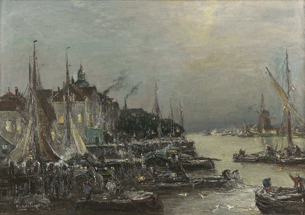 Apol L.F.H.  | Lodewijk Franciscus Hendrik 'Louis' Apol, De kade van Dordrecht met het Groothoofd, olieverf op doek 56,6 x 80,6 cm, gesigneerd linksonder