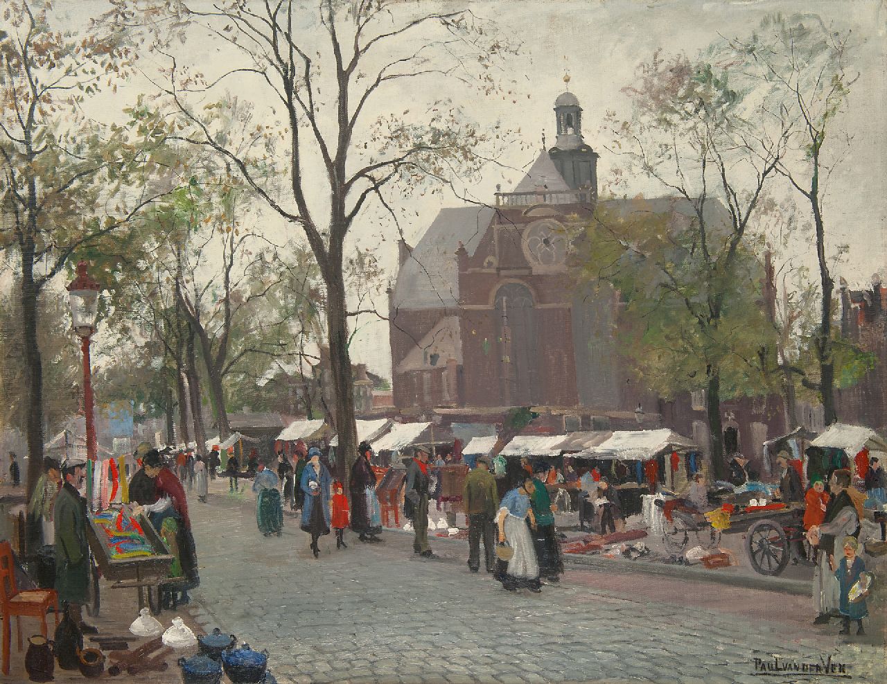 Ven P.J. van der | 'Paul' Jan van der Ven, De Noordermarkt, Amsterdam, olieverf op doek 84,4 x 109,8 cm, gesigneerd rechtsonder en op spieraam Ven P.J. van der | 'Paul' Jan van der Ven, De Noordermarkt, Amsterdam, olieverf op doek 84,4 x 109,8 cm, gesigneerd rechtsonder en op spieraam