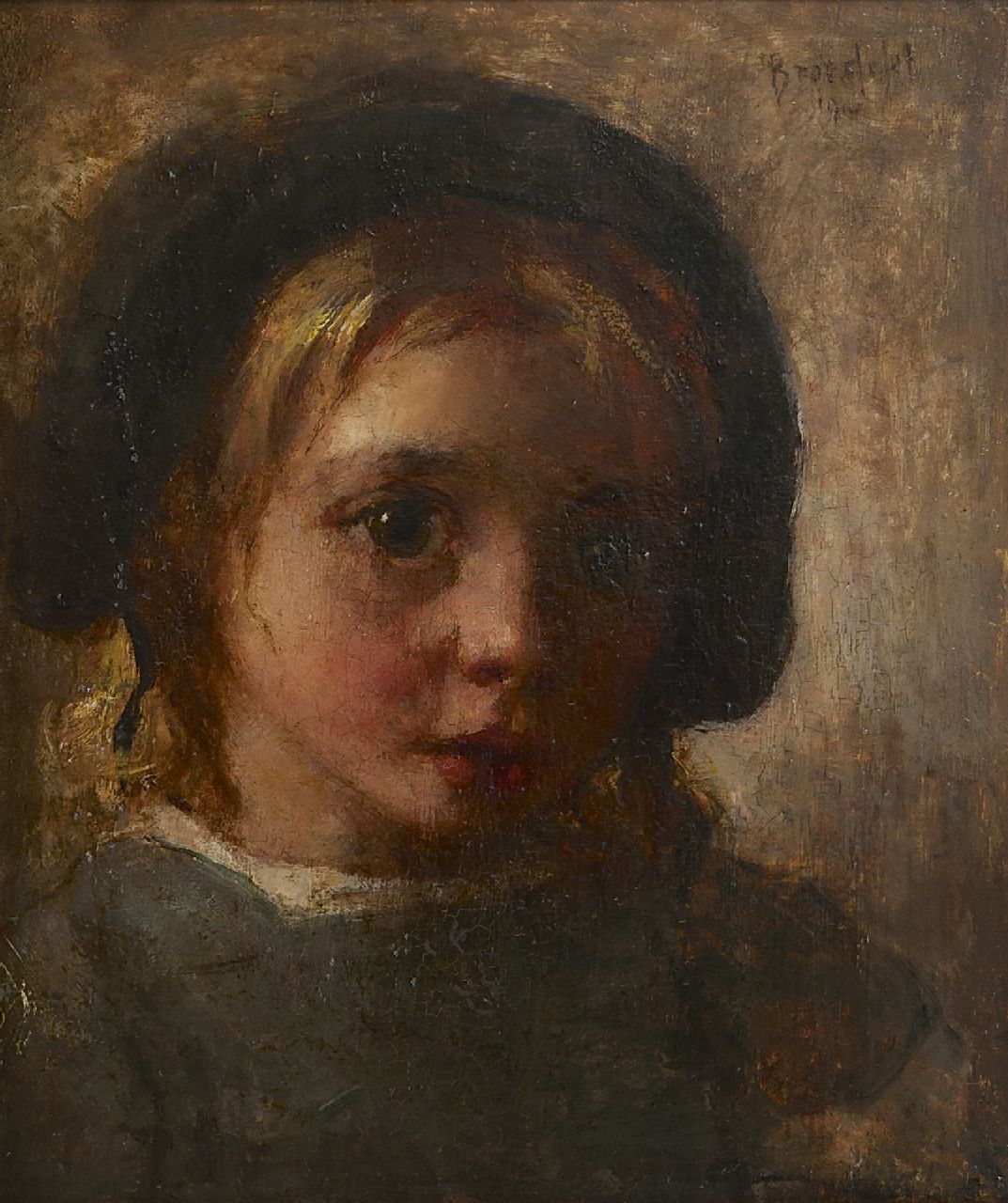 Broedelet A.V.L. | 'André' Victor Leonard Broedelet, Kinderportret, olieverf op paneel 17,8 x 15,1 cm, gesigneerd rechtsboven en gedateerd 1910 Broedelet A.V.L. | 'André' Victor Leonard Broedelet, Kinderportret, olieverf op paneel 17,8 x 15,1 cm, gesigneerd rechtsboven en gedateerd 1910