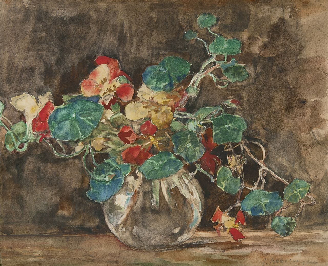Akkeringa J.E.H.  | 'Johannes Evert' Hendrik Akkeringa, Vaas met Oost-Indische kers, houtskool en aquarel op papier 29,4 x 35,3 cm, gesigneerd rechtsonder