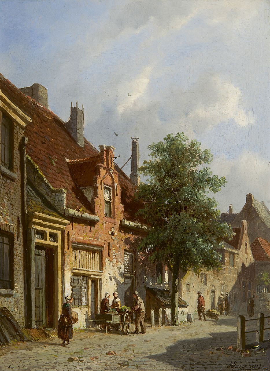 Eversen A. | Adrianus Eversen, De Breesteeg te Haarlem, olieverf op paneel 25,0 x 18,6 cm, gesigneerd rechtsonder Eversen A. | Adrianus Eversen, De Breesteeg te Haarlem, olieverf op paneel 25,0 x 18,6 cm, gesigneerd rechtsonder