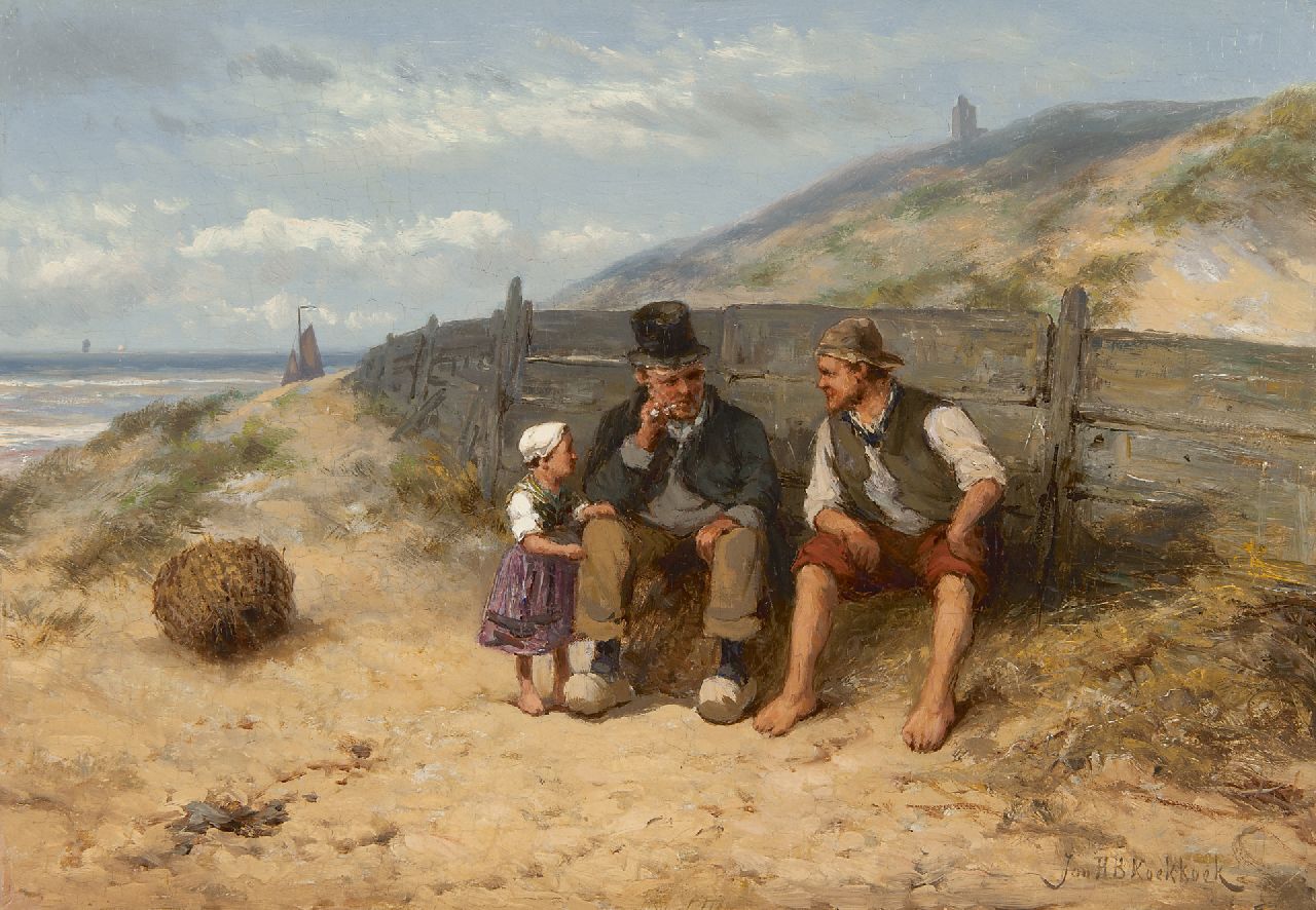 Koekkoek J.H.B.  | Johannes Hermanus Barend 'Jan H.B.' Koekkoek, Rustende vissersfamilie op het strand van Scheveningen, olieverf op paneel 31,1 x 45,1 cm, gesigneerd rechtsonder