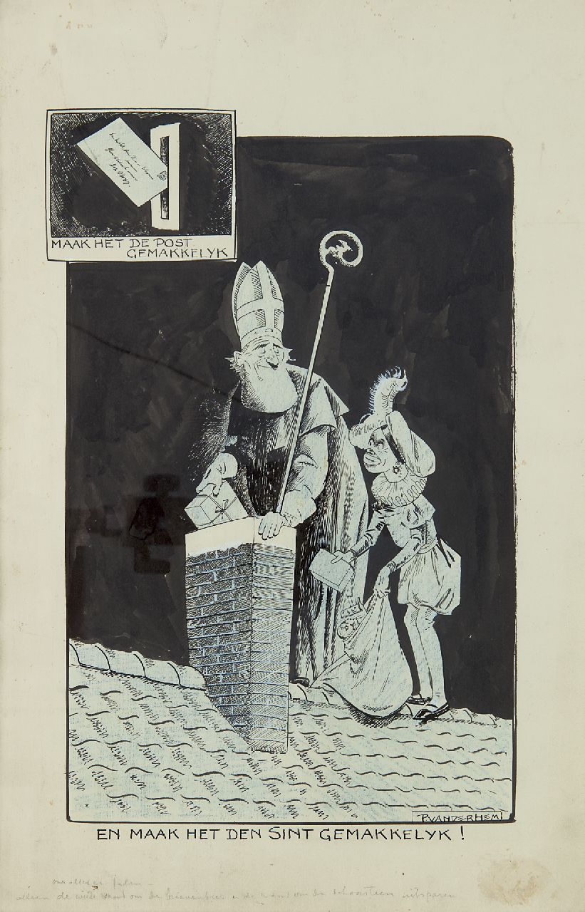 Hem P. van der | Pieter 'Piet' van der Hem | Aquarellen en tekeningen te koop aangeboden | Sint Nicolaasavond, Oost-Indische inkt en krijt op papier 38,5 x 24,8 cm, gesigneerd rechtsonder Hem P. van der | Pieter 'Piet' van der Hem | Aquarellen en tekeningen te koop aangeboden | Sint Nicolaasavond, Oost-Indische inkt en krijt op papier 38,5 x 24,8 cm, gesigneerd rechtsonder