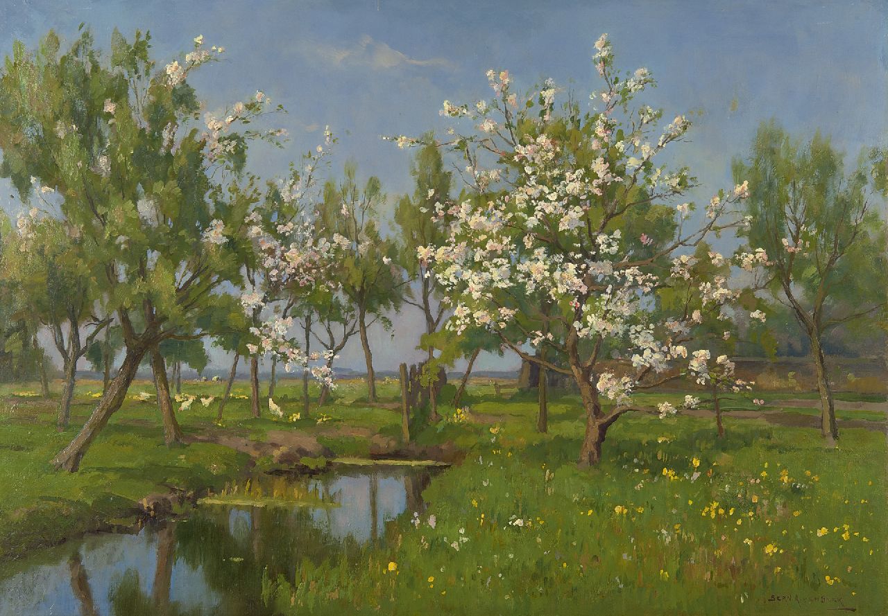 Beek B.A. van | Bernardus Antonie van Beek, Boomgaard in het voorjaar, olieverf op schildersboard 49,7 x 70,2 cm, gesigneerd rechtsonder Beek B.A. van | Bernardus Antonie van Beek, Boomgaard in het voorjaar, olieverf op schildersboard 49,7 x 70,2 cm, gesigneerd rechtsonder