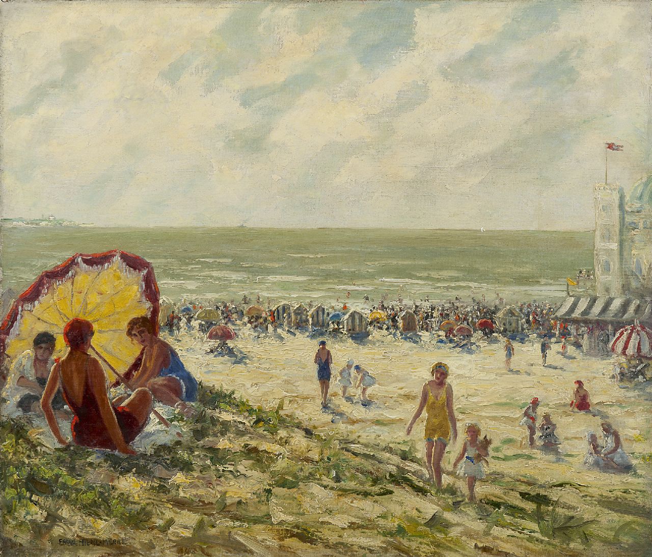 Hienl-Merre F. | Franz Hienl-Merre, Zomerdag aan de Oostzee, olieverf op doek 60,5 x 70,3 cm, gesigneerd linksonder Hienl-Merre F. | Franz Hienl-Merre, Zomerdag aan de Oostzee, olieverf op doek 60,5 x 70,3 cm, gesigneerd linksonder