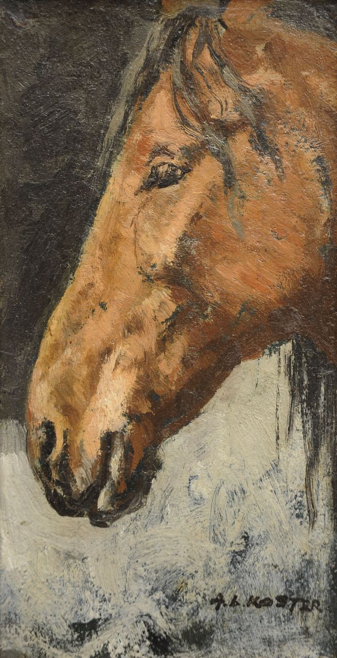Koster A.L.  | Anton Louis 'Anton' Koster, Paardenhoofd, olieverf op paneel 21,7 x 11,5 cm, gesigneerd rechtsonder