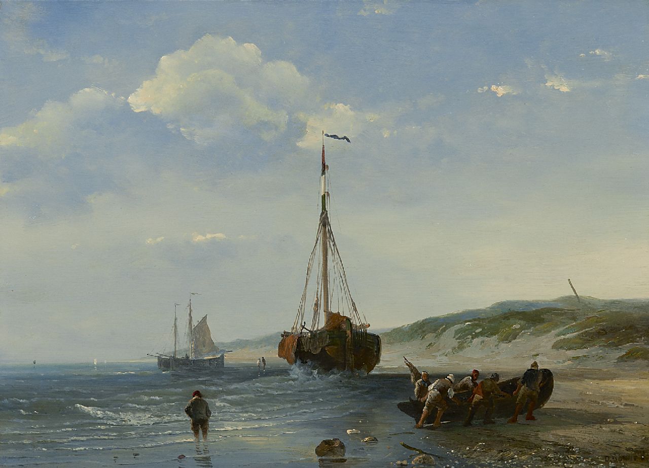 Donny D.  | Desiré Donny | Schilderijen te koop aangeboden | Vissersboten bij eb, olieverf op paneel 25,4 x 35,2 cm, gesigneerd rechtsonder