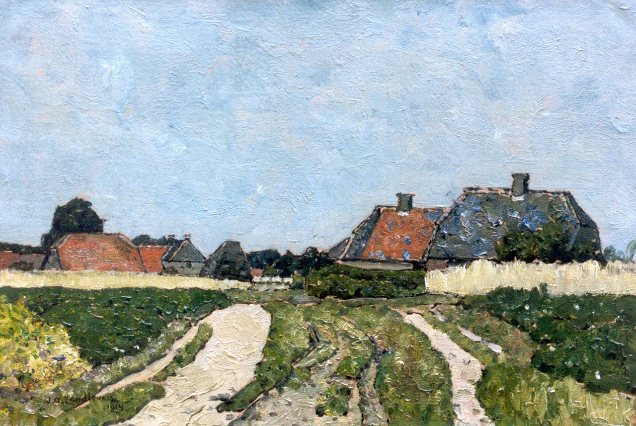 Zandleven J.A. | Jan Adam Zandleven, Akkerland met boerderijen, olieverf op doek 35,0 x 50,2 cm, gesigneerd rechtsonder en gedateerd 1914 Zandleven J.A. | Jan Adam Zandleven, Akkerland met boerderijen, olieverf op doek 35,0 x 50,2 cm, gesigneerd rechtsonder en gedateerd 1914