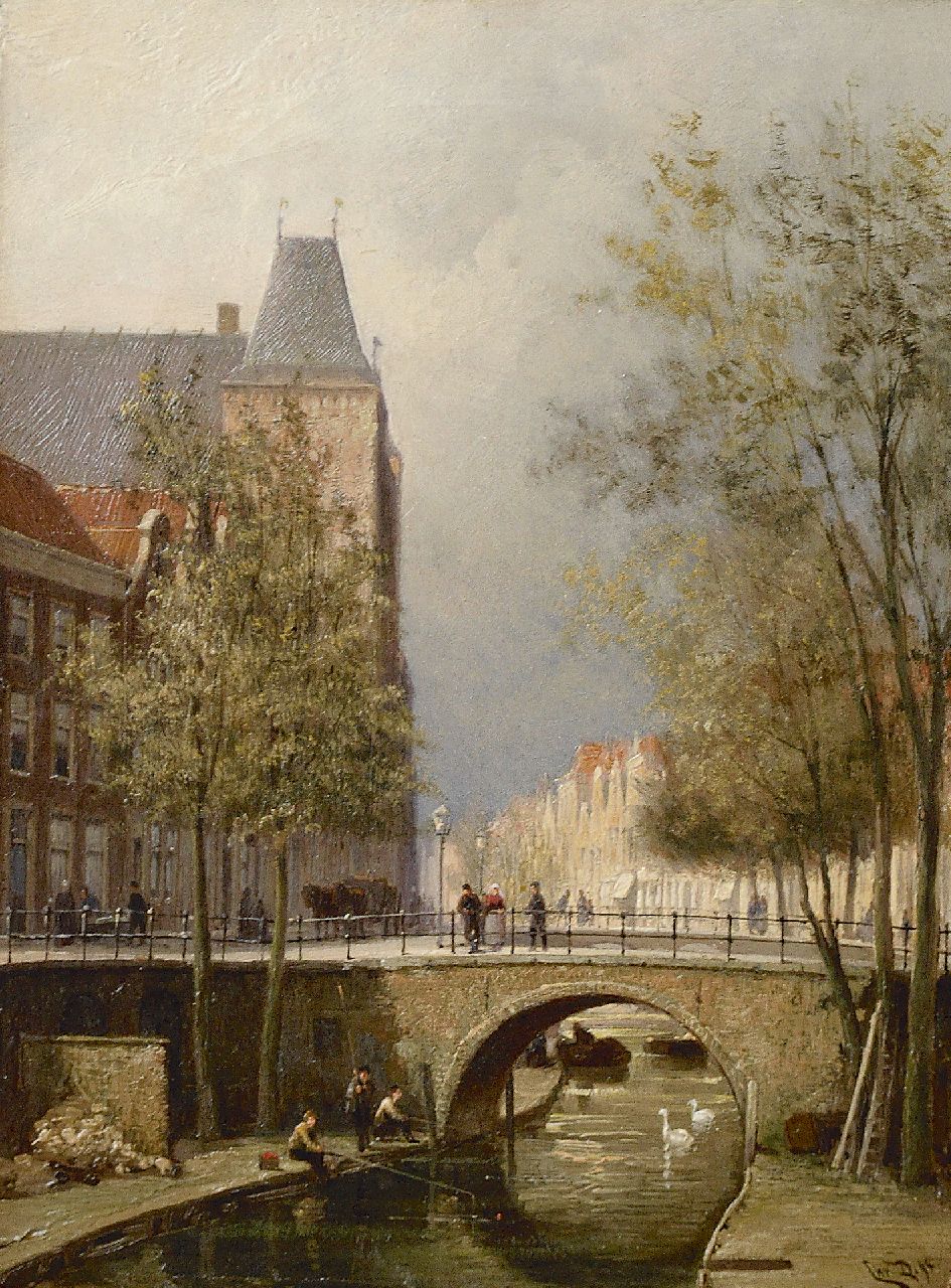 Dommelshuizen C.C.  | Cornelis Christiaan Dommelshuizen, Gezicht op de Oudegracht met stadskasteel Oudaen, Utrecht, olieverf op doek 28,3 x 21,3 cm, gesigneerd rechtsonder met initialen en gedateerd '94