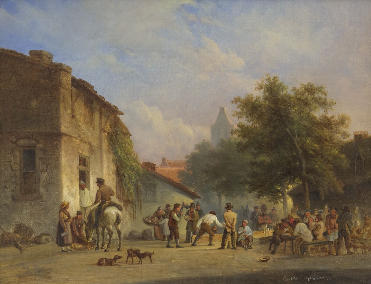 Gijselman W. | Warner Gijselman | Schilderijen te koop aangeboden | Kegelen op het dorpsplein, olieverf op doek 17,9 x 23,0 cm, gesigneerd rechtsonder Gijselman W. | Warner Gijselman | Schilderijen te koop aangeboden | Kegelen op het dorpsplein, olieverf op doek 17,9 x 23,0 cm, gesigneerd rechtsonder