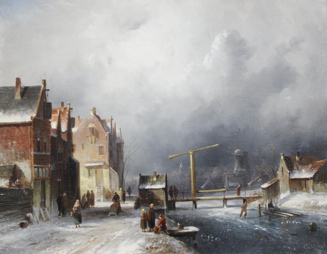 Leickert C.H.J. | 'Charles' Henri Joseph Leickert, Hollands dorpsgezicht bij winter, olieverf op doek 35,2 x 44,4 cm, gesigneerd rechtsonder Leickert C.H.J. | 'Charles' Henri Joseph Leickert, Hollands dorpsgezicht bij winter, olieverf op doek 35,2 x 44,4 cm, gesigneerd rechtsonder