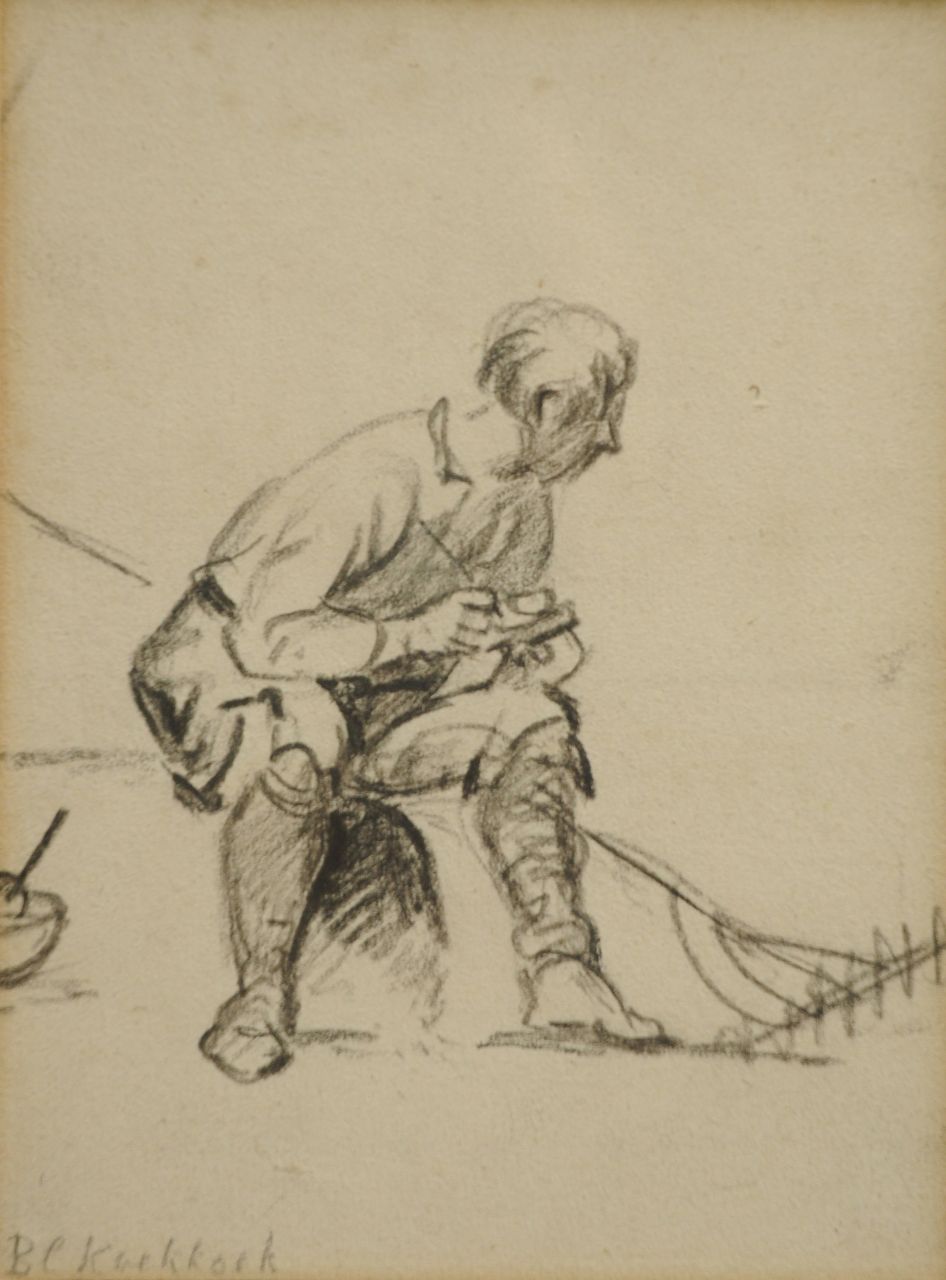 Koekkoek B.C. | Barend Cornelis Koekkoek, Rustende boer, krijt op papier 14,3 x 11,2 cm, gesigneerd linksonder Koekkoek B.C. | Barend Cornelis Koekkoek, Rustende boer, krijt op papier 14,3 x 11,2 cm, gesigneerd linksonder