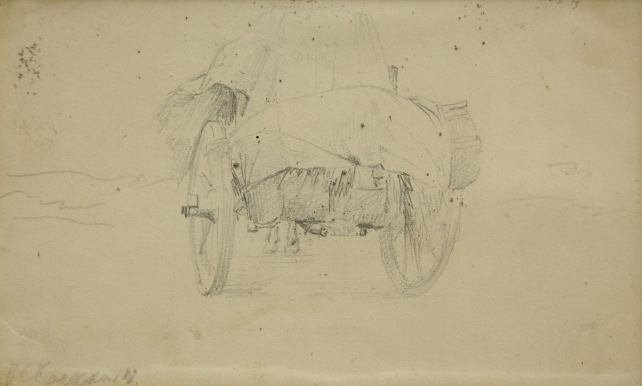 Koekkoek B.C. | Barend Cornelis Koekkoek, Studie van een hooikar, potlood op papier 9,1 x 14,8 cm, gesigneerd linksonder Koekkoek B.C. | Barend Cornelis Koekkoek, Studie van een hooikar, potlood op papier 9,1 x 14,8 cm, gesigneerd linksonder