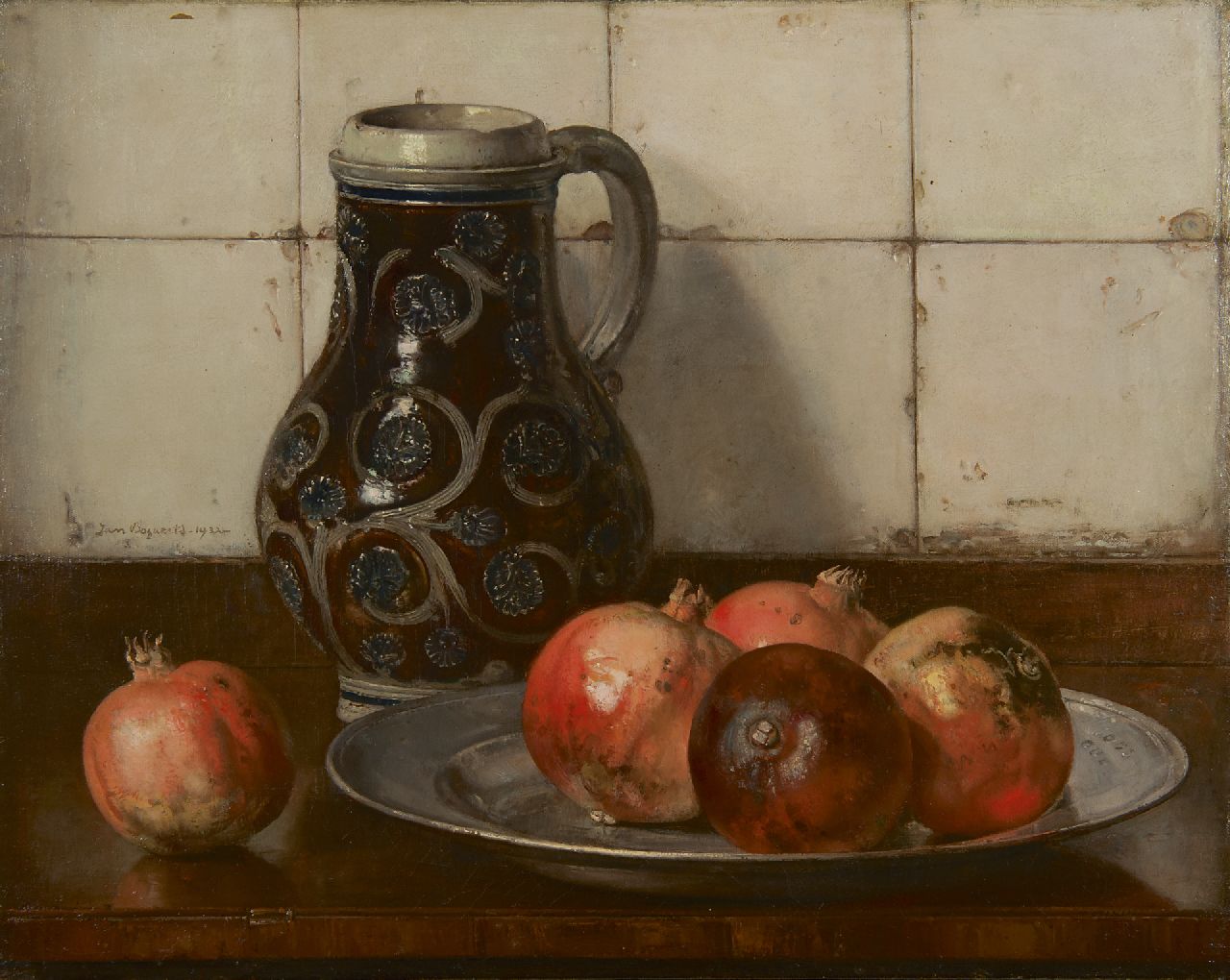 Bogaerts J.J.M. | Johannes Jacobus Maria 'Jan' Bogaerts, Stilleven met granaatappels, olieverf op doek 40,0 x 50,0 cm, gesigneerd links van het midden en gedateerd 1932 Bogaerts J.J.M. | Johannes Jacobus Maria 'Jan' Bogaerts, Stilleven met granaatappels, olieverf op doek 40,0 x 50,0 cm, gesigneerd links van het midden en gedateerd 1932