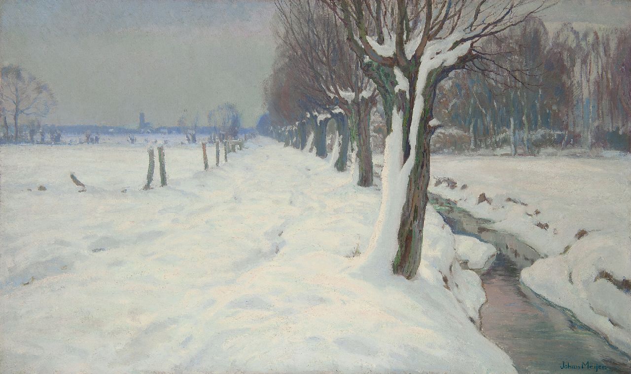 Meijer J. | Johannes 'Johan' Meijer | Schilderijen te koop aangeboden | Winter bij Blaricum, olieverf op doek 60,7 x 100,8 cm, gesigneerd rechtsonder en zonder lijst Meijer J. | Johannes 'Johan' Meijer | Schilderijen te koop aangeboden | Winter bij Blaricum, olieverf op doek 60,7 x 100,8 cm, gesigneerd rechtsonder en zonder lijst