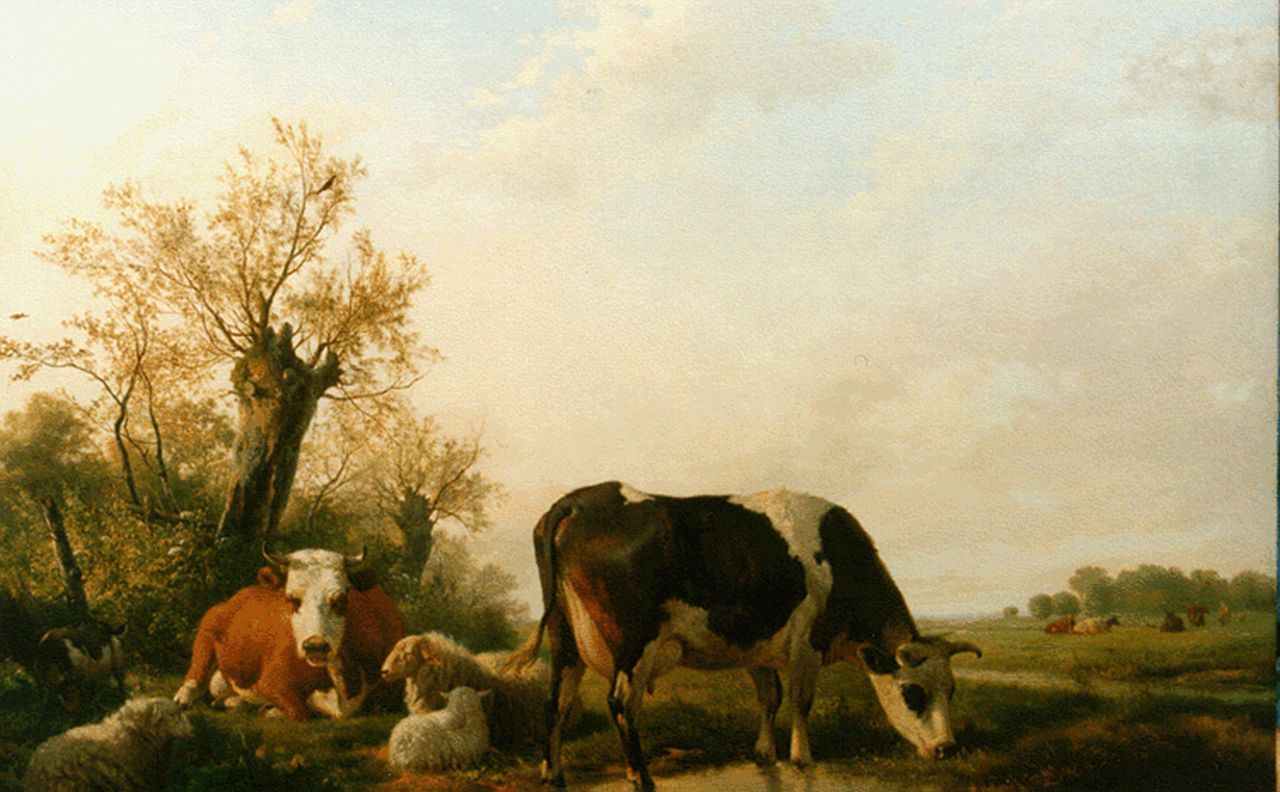 Sande Bakhuyzen H. van de | Hendrikus van de Sande Bakhuyzen, Koeien in een Hollands landschap, olieverf op paneel 86,0 x 116,2 cm, gesigneerd linksonder en gedateerd 1844 Sande Bakhuyzen H. van de | Hendrikus van de Sande Bakhuyzen, Koeien in een Hollands landschap, olieverf op paneel 86,0 x 116,2 cm, gesigneerd linksonder en gedateerd 1844