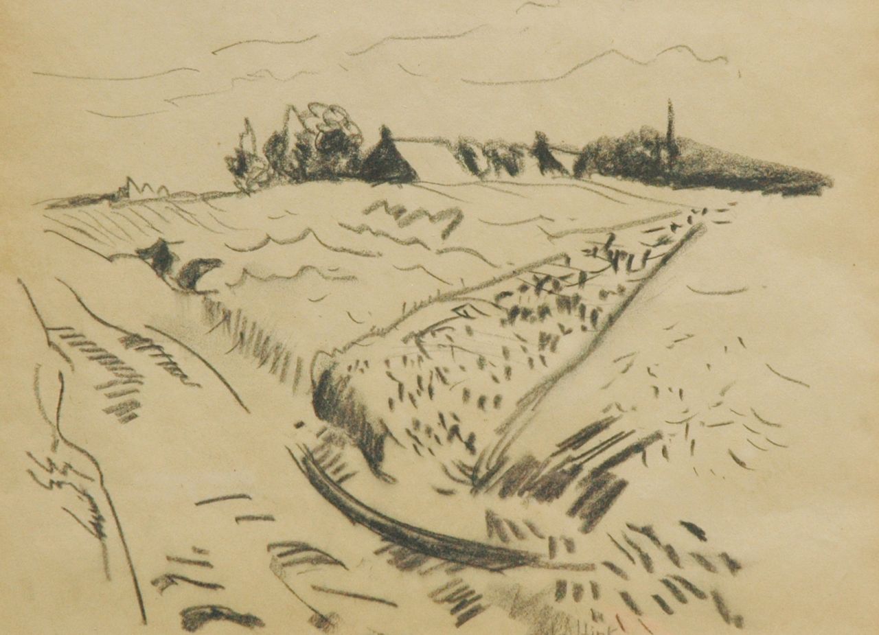 Altink J. | Jan Altink, Korenlandschap Drenthe, zwart krijt op papier 26,5 x 36,2 cm, gesigneerd middenonder en te dateren ca. 1930 Altink J. | Jan Altink, Korenlandschap Drenthe, zwart krijt op papier 26,5 x 36,2 cm, gesigneerd middenonder en te dateren ca. 1930
