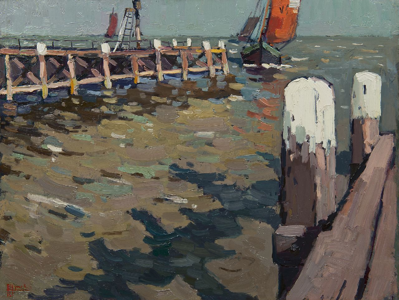 Hynckes R.  | Raoul Hynckes, Ingang van de haven van Volendam, olieverf op paneel 41,8 x 56,0 cm, gesigneerd linksonder