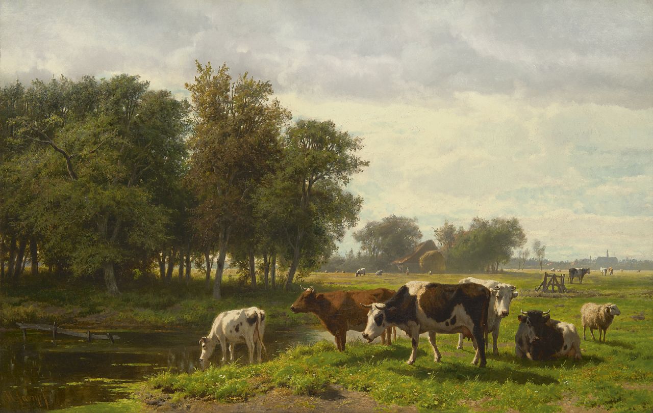 Savrij H. | Hendrik Savrij, Polderlandschap met vee, bij Haarlem, olieverf op doek 79,2 x 125,9 cm, gesigneerd linksonder Savrij H. | Hendrik Savrij, Polderlandschap met vee, bij Haarlem, olieverf op doek 79,2 x 125,9 cm, gesigneerd linksonder