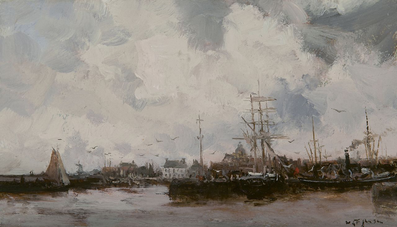 Jansen W.G.F.  | 'Willem' George Frederik Jansen, De Nieuwe Willemshaven, Harlingen, olieverf op doek 20,2 x 34,8 cm, gesigneerd rechtsonder