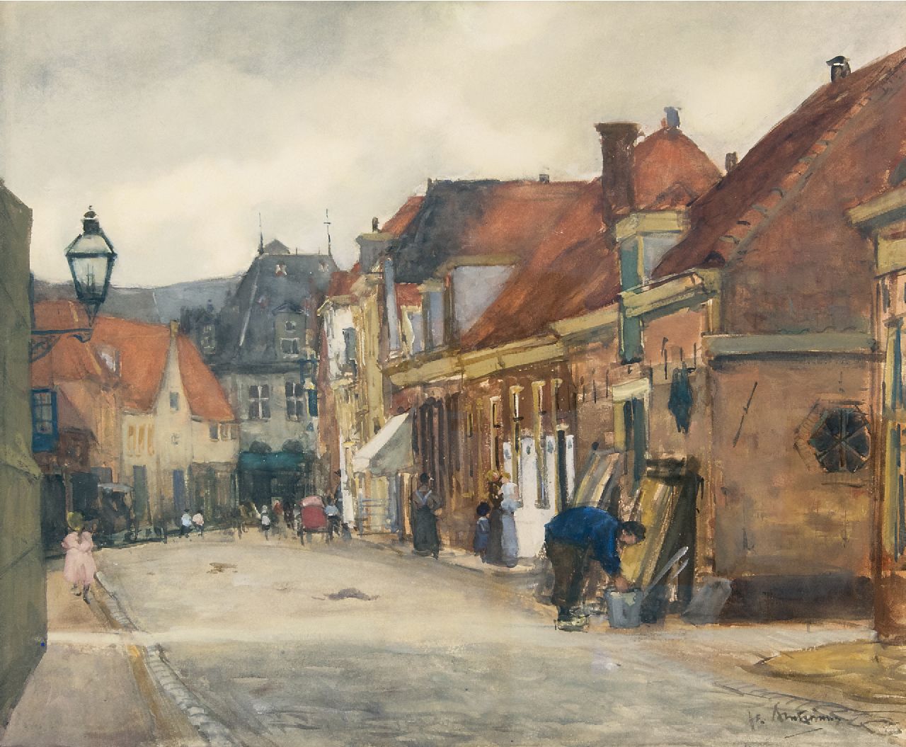 Arntzenius P.F.N.J. | Pieter Florentius Nicolaas Jacobus 'Floris' Arntzenius, Straatje in Hoorn, met zicht op de Kaaswaag, aquarel op papier 39,0 x 46,5 cm, gesigneerd rechtsonder en te dateren 18 aug. 1905 Arntzenius P.F.N.J. | Pieter Florentius Nicolaas Jacobus 'Floris' Arntzenius, Straatje in Hoorn, met zicht op de Kaaswaag, aquarel op papier 39,0 x 46,5 cm, gesigneerd rechtsonder en te dateren 18 aug. 1905