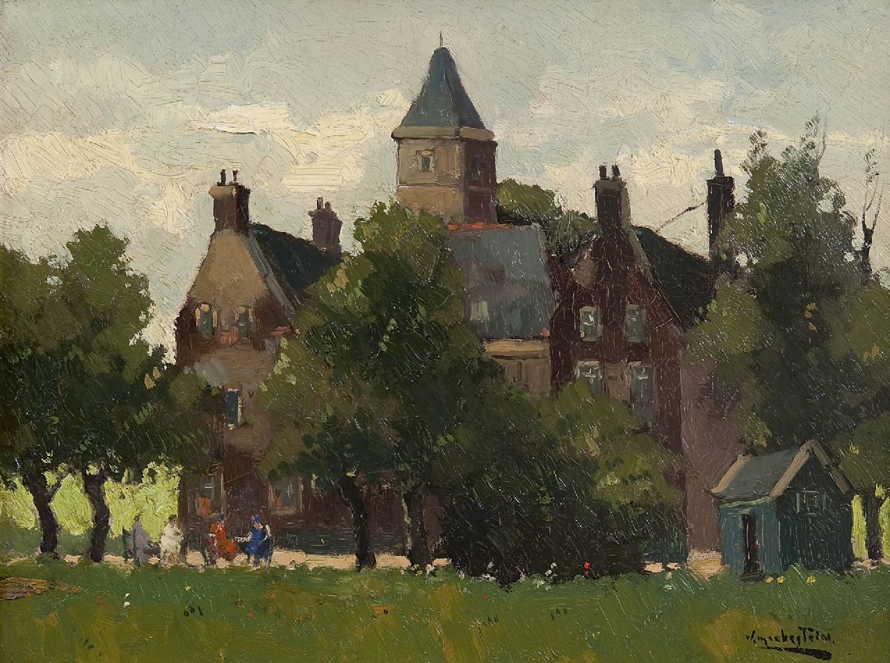 Knikker A. | Aris Knikker | Schilderijen te koop aangeboden | Theetijd bij kasteel De Wittenburg, Wassenaar, olieverf op doek 30,6 x 40,4 cm, gesigneerd rechtsonder met pseudoniem 'W. Markestein' en zonder lijst Knikker A. | Aris Knikker | Schilderijen te koop aangeboden | Theetijd bij kasteel De Wittenburg, Wassenaar, olieverf op doek 30,6 x 40,4 cm, gesigneerd rechtsonder met pseudoniem 'W. Markestein' en zonder lijst