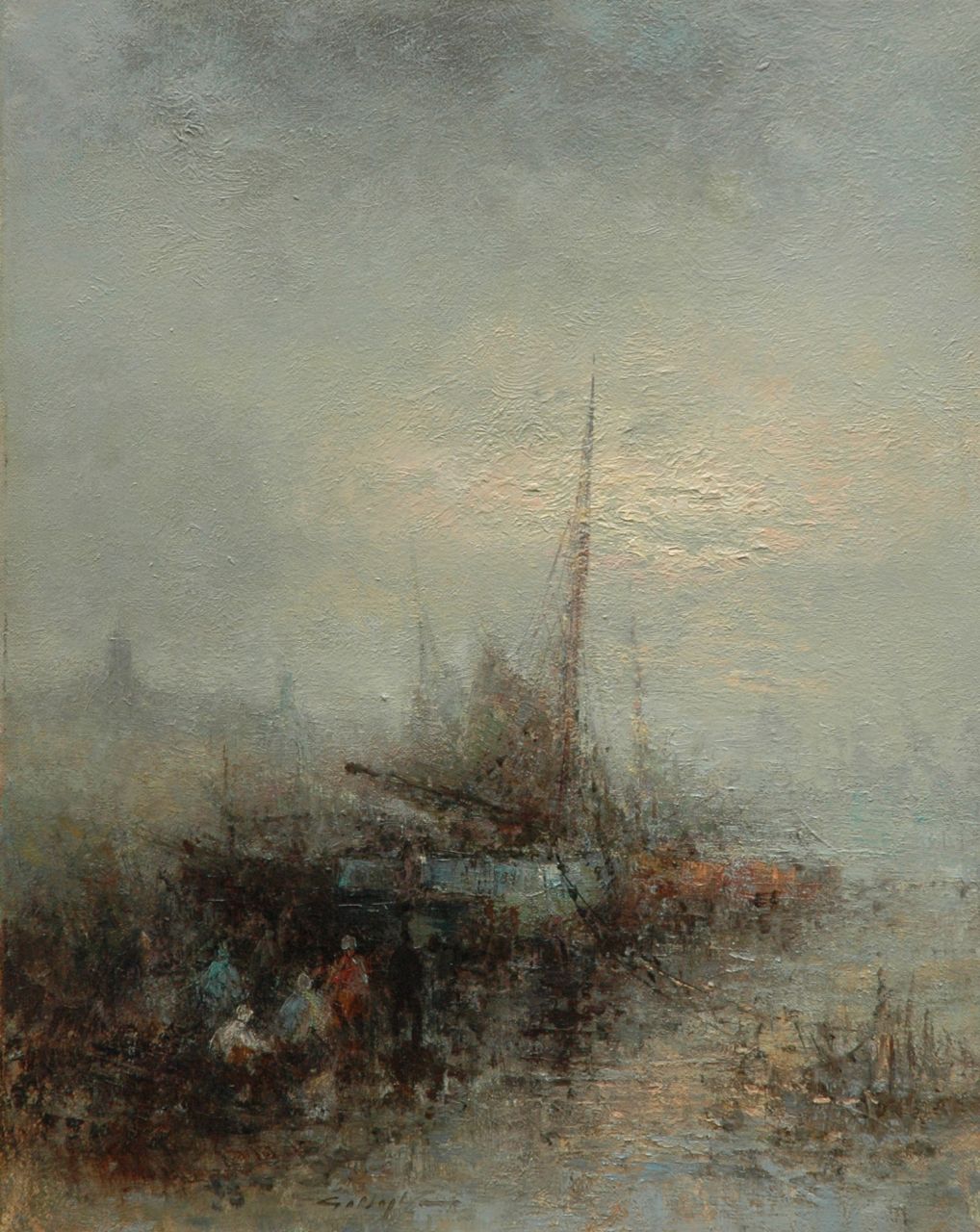 Nijland G.  | G. Nijland | Schilderijen te koop aangeboden | Afgemeerd schip, olieverf op doek 40,0 x 51,0 cm, zonder lijst