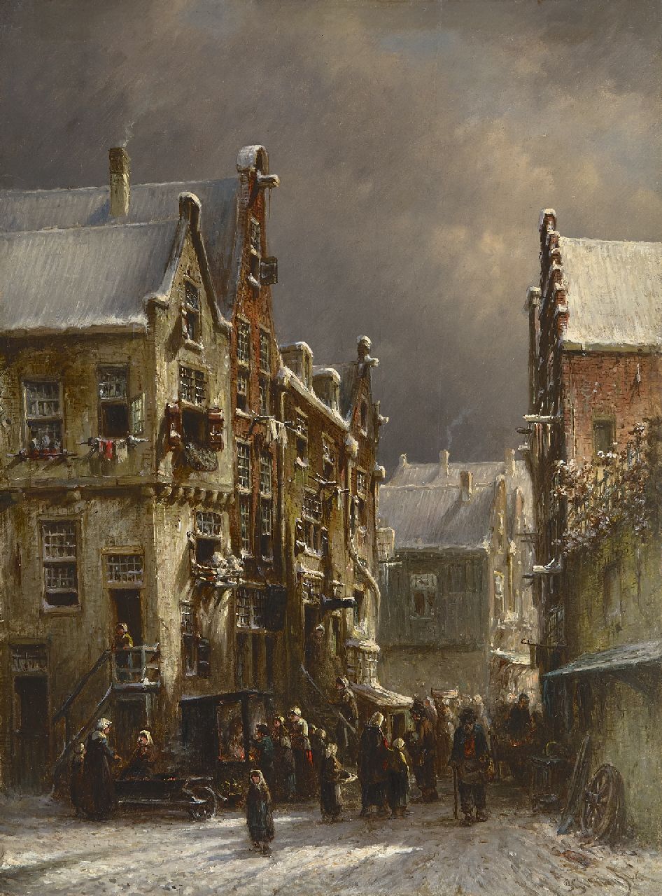 Vertin P.G. | Petrus Gerardus Vertin, Drukbevolkt straatje in de winter, olieverf op paneel 41,5 x 30,7 cm, gesigneerd rechtsonder en gedateerd '76 Vertin P.G. | Petrus Gerardus Vertin, Drukbevolkt straatje in de winter, olieverf op paneel 41,5 x 30,7 cm, gesigneerd rechtsonder en gedateerd '76