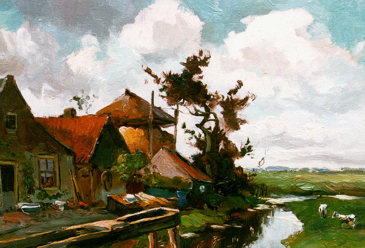 Zwart W.H.P.J. de | Wilhelmus Hendrikus Petrus Johannes 'Willem' de Zwart, Boerderij aan een sloot, olieverf op paneel 29,5 x 39,8 cm, gesigneerd rechtsonder Zwart W.H.P.J. de | Wilhelmus Hendrikus Petrus Johannes 'Willem' de Zwart, Boerderij aan een sloot, olieverf op paneel 29,5 x 39,8 cm, gesigneerd rechtsonder