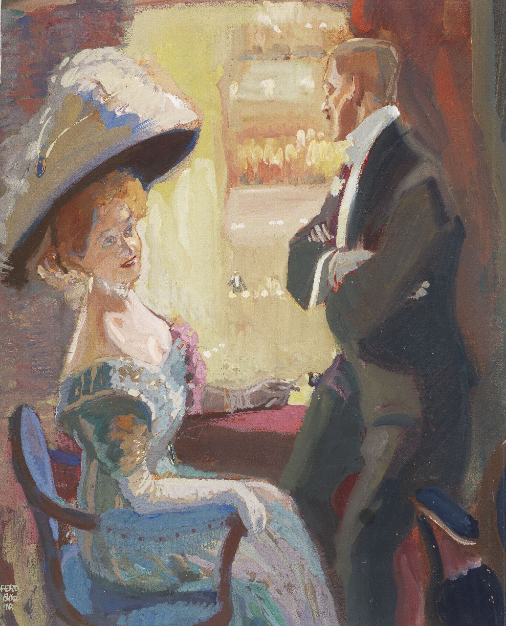 Götz F. | Ferdinand Götz, In de loge, gouache op papier 42,0 x 34,5 cm, gesigneerd linksonder en gedateerd '10 Götz F. | Ferdinand Götz, In de loge, gouache op papier 42,0 x 34,5 cm, gesigneerd linksonder en gedateerd '10