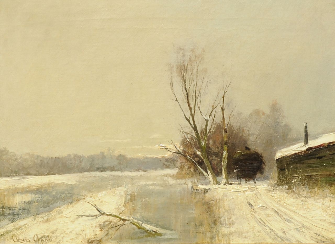Apol L.F.H. | Lodewijk Franciscus Hendrik 'Louis' Apol, Langs de vaart in de winter, olieverf op doek 30,3 x 40,3 cm, gesigneerd linksonder Apol L.F.H. | Lodewijk Franciscus Hendrik 'Louis' Apol, Langs de vaart in de winter, olieverf op doek 30,3 x 40,3 cm, gesigneerd linksonder