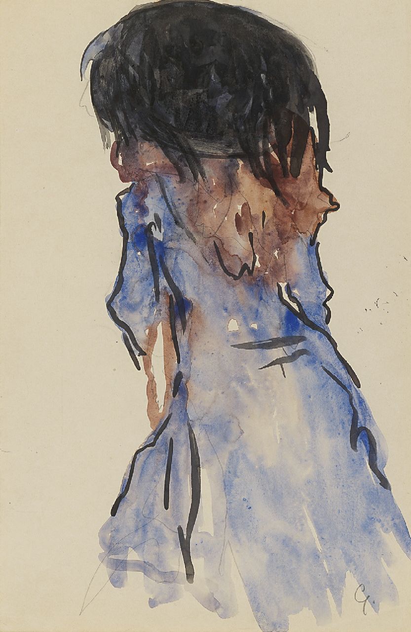 Gestel L. | Leendert 'Leo' Gestel, Vrouw met veren hoed, op de rug gezien, potlood en aquarel op papier 30,5 x 20,2 cm, gesigneerd rechtsonder met initiaal en te dateren ca. 1908 Gestel L. | Leendert 'Leo' Gestel, Vrouw met veren hoed, op de rug gezien, potlood en aquarel op papier 30,5 x 20,2 cm, gesigneerd rechtsonder met initiaal en te dateren ca. 1908