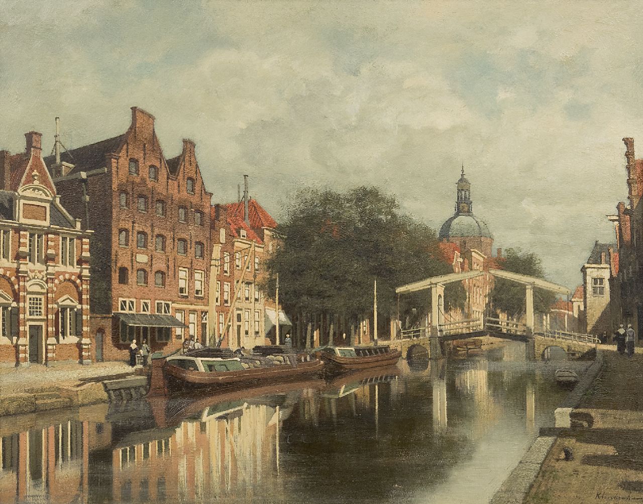 Klinkenberg J.C.K. | Johannes Christiaan Karel Klinkenberg | Schilderijen te koop aangeboden | De Oude Rijn te Leiden met de koepel van de Marekerk, olieverf op paneel 39,3 x 51,0 cm, gesigneerd rechtsonder Klinkenberg J.C.K. | Johannes Christiaan Karel Klinkenberg | Schilderijen te koop aangeboden | De Oude Rijn te Leiden met de koepel van de Marekerk, olieverf op paneel 39,3 x 51,0 cm, gesigneerd rechtsonder