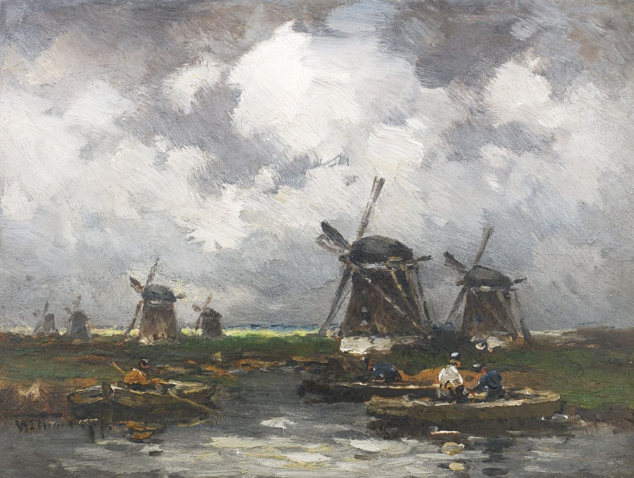 Rip W.C. | 'Willem' Cornelis Rip, De watermolens, olieverf op paneel 15,9 x 21,3 cm, gesigneerd linksonder Rip W.C. | 'Willem' Cornelis Rip, De watermolens, olieverf op paneel 15,9 x 21,3 cm, gesigneerd linksonder