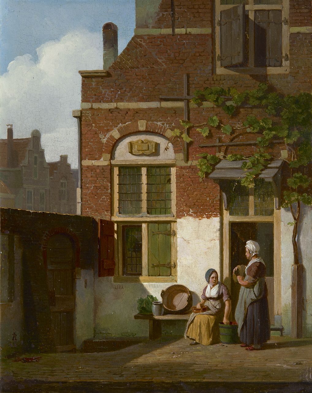 Rutten J. | Johannes Rutten, Hollands binnenplaatsje, olieverf op paneel 24,2 x 19,1 cm, gesigneerd linksonder met monogram Rutten J. | Johannes Rutten, Hollands binnenplaatsje, olieverf op paneel 24,2 x 19,1 cm, gesigneerd linksonder met monogram