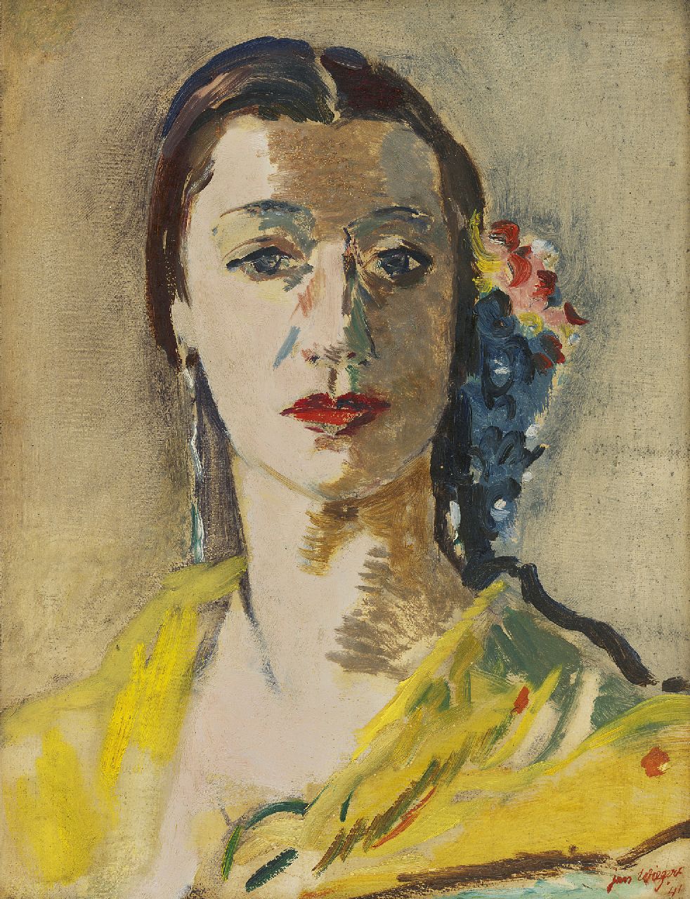 Wiegers J. | Jan Wiegers, Danseres, olieverf op doek 40,4 x 30,4 cm, gesigneerd rechtsonder en gedateerd '41 Wiegers J. | Jan Wiegers, Danseres, olieverf op doek 40,4 x 30,4 cm, gesigneerd rechtsonder en gedateerd '41