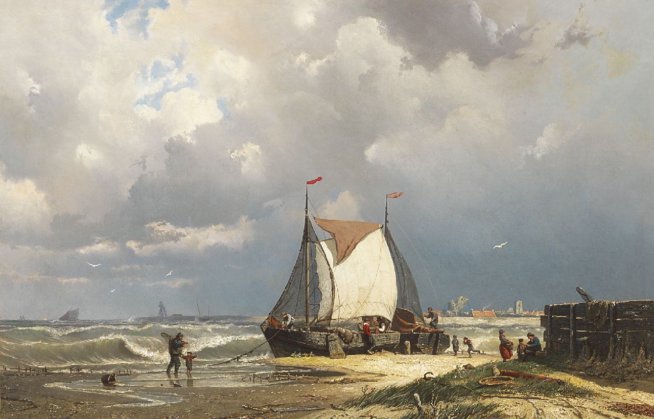 Greive J.C. | Johan Conrad 'Coen' Greive | Schilderijen te koop aangeboden | Hengsten voor Uitdam, de kerktoren van Ransdorp in de verte, olieverf op doek 55,8 x 85,5 cm, gesigneerd linksonder Greive J.C. | Johan Conrad 'Coen' Greive | Schilderijen te koop aangeboden | Hengsten voor Uitdam, de kerktoren van Ransdorp in de verte, olieverf op doek 55,8 x 85,5 cm, gesigneerd linksonder
