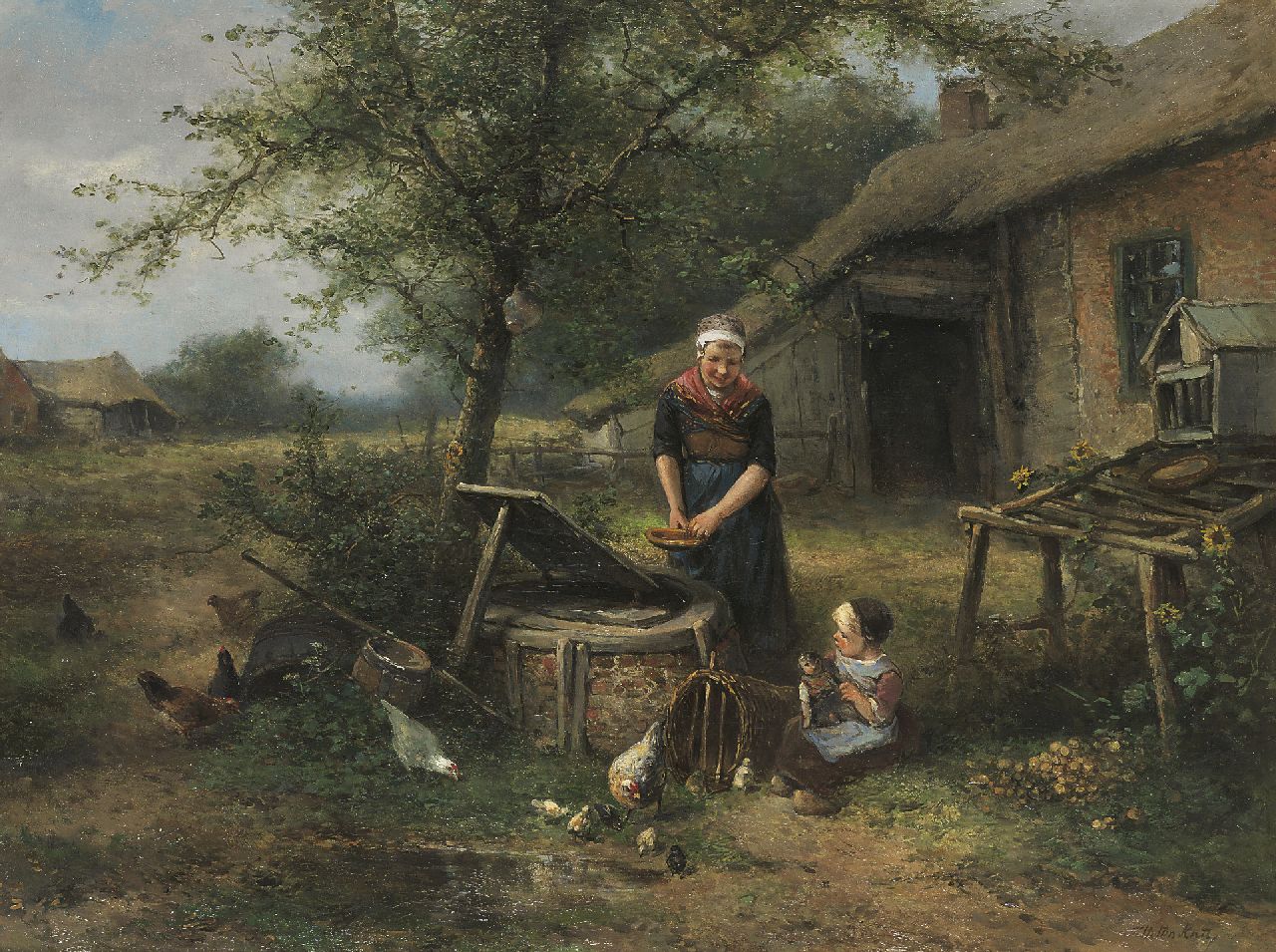Kate J.M.H. ten | Johan 'Mari' Henri ten Kate, Moeder en dochter bij de waterput, olieverf op doek 60,5 x 80,0 cm, gesigneerd rechtsonder Kate J.M.H. ten | Johan 'Mari' Henri ten Kate, Moeder en dochter bij de waterput, olieverf op doek 60,5 x 80,0 cm, gesigneerd rechtsonder