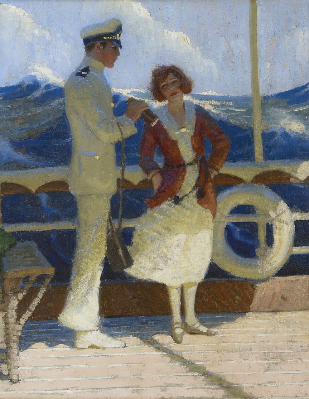 Sluiter J.W. | Jan Willem 'Willy' Sluiter, Flirt op volle zee, olieverf op doek 63,6 x 50,9 cm, te dateren ca. 1923 Sluiter J.W. | Jan Willem 'Willy' Sluiter, Flirt op volle zee, olieverf op doek 63,6 x 50,9 cm, te dateren ca. 1923