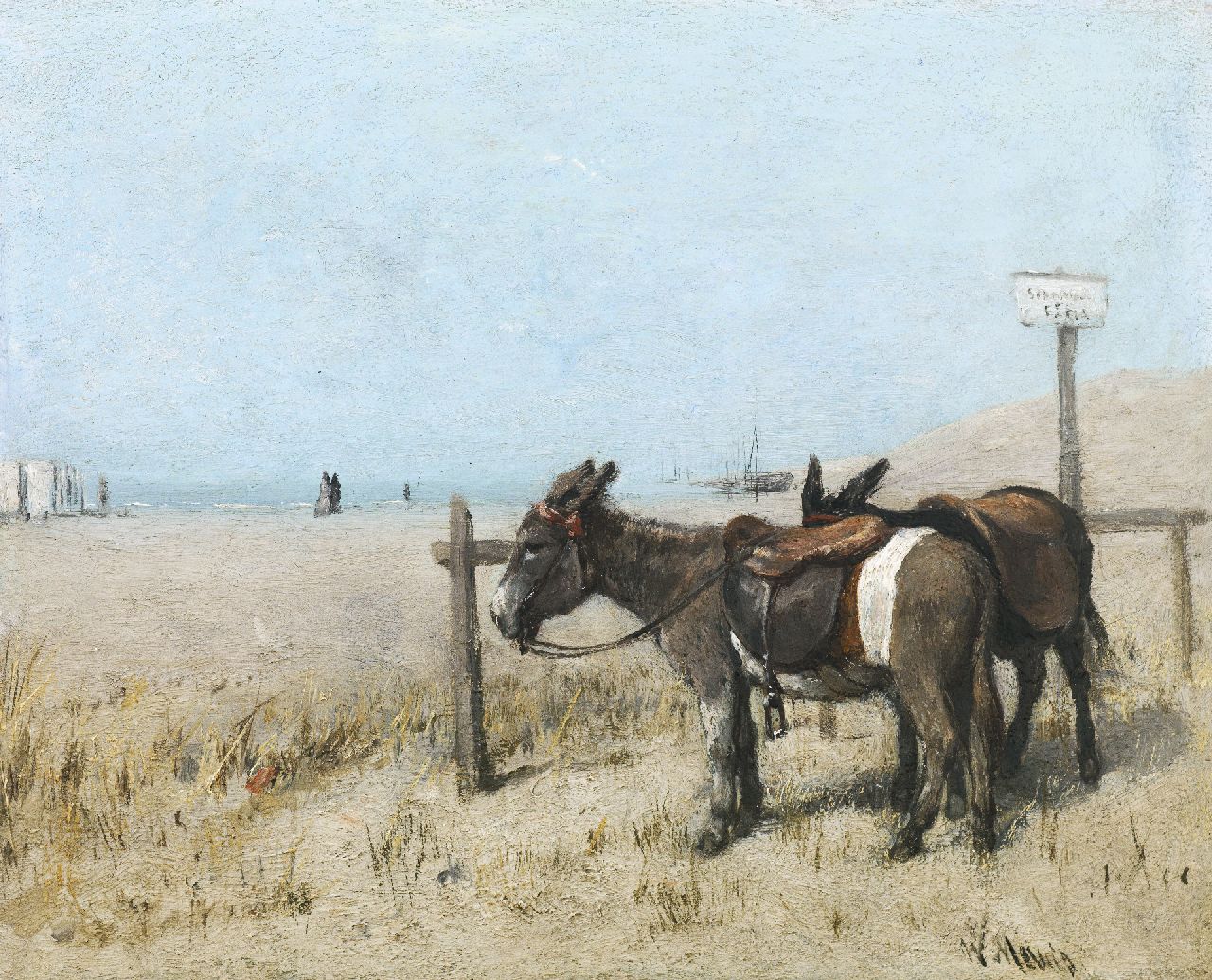 Maris W. | Willem Maris, Ezels op het strand, olieverf op paneel 19,3 x 23,8 cm, gesigneerd rechtsonder en te dateren ca. 1866-1868 Maris W. | Willem Maris, Ezels op het strand, olieverf op paneel 19,3 x 23,8 cm, gesigneerd rechtsonder en te dateren ca. 1866-1868