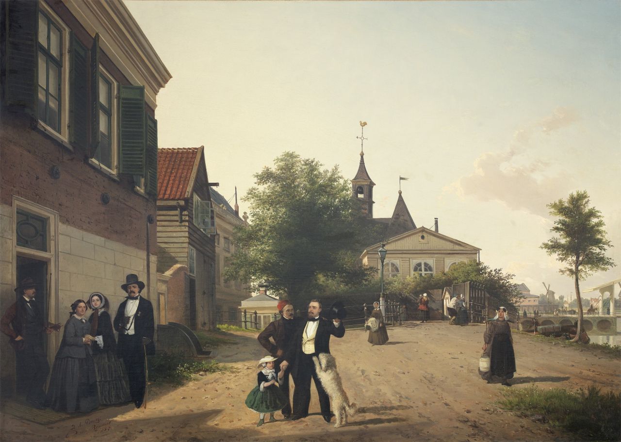 Bommel van/Peduzzi E.P./D.A. | Elias Pieter/Dominicus Antonius Bommel van/Peduzzi, Gezicht op de Trapjesschans, Amsterdam, olieverf op doek 90,0 x 124,9 cm, gesigneerd linksonder 'D.A. Peduzzi' en 'E.P. van Bommel' en gedateerd 1857 Bommel van/Peduzzi E.P./D.A. | Elias Pieter/Dominicus Antonius Bommel van/Peduzzi, Gezicht op de Trapjesschans, Amsterdam, olieverf op doek 90,0 x 124,9 cm, gesigneerd linksonder 'D.A. Peduzzi' en 'E.P. van Bommel' en gedateerd 1857