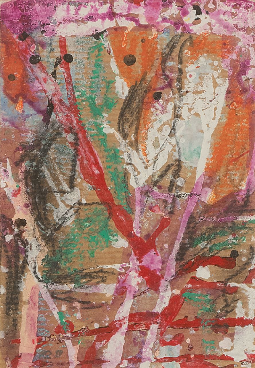 Snijders A.C.  | Adrianus Cornelis 'Ad' Snijders | Aquarellen en tekeningen te koop aangeboden | Zonder titel, gemengde techniek en collage op papier 14,7 x 10,2 cm, gesigneerd linksonder met initialen en gedateerd '90