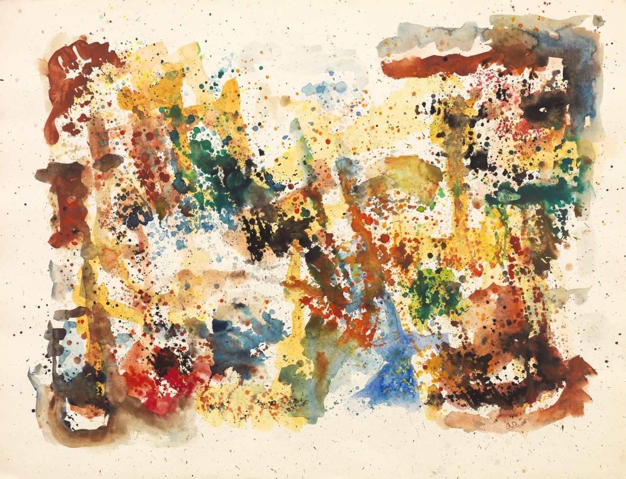 Snijders A.C. | Adrianus Cornelis 'Ad' Snijders, Zonder titel, gouache op papier 49,8 x 64,9 cm, gesigneerd rechtsonder met initialen en gedateerd '58 Snijders A.C. | Adrianus Cornelis 'Ad' Snijders, Zonder titel, gouache op papier 49,8 x 64,9 cm, gesigneerd rechtsonder met initialen en gedateerd '58