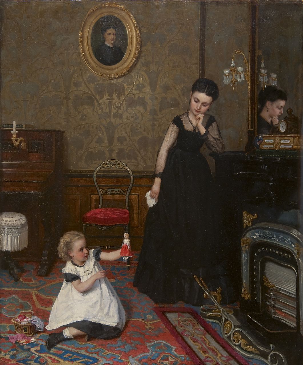 Neuhuys J.A. | Johannes 'Albert' Neuhuys, Interieur met moeder en kind, olieverf op paneel 79,7 x 64,9 cm, gesigneerd rechts van het midden. en gedateerd '70 Neuhuys J.A. | Johannes 'Albert' Neuhuys, Interieur met moeder en kind, olieverf op paneel 79,7 x 64,9 cm, gesigneerd rechts van het midden. en gedateerd '70