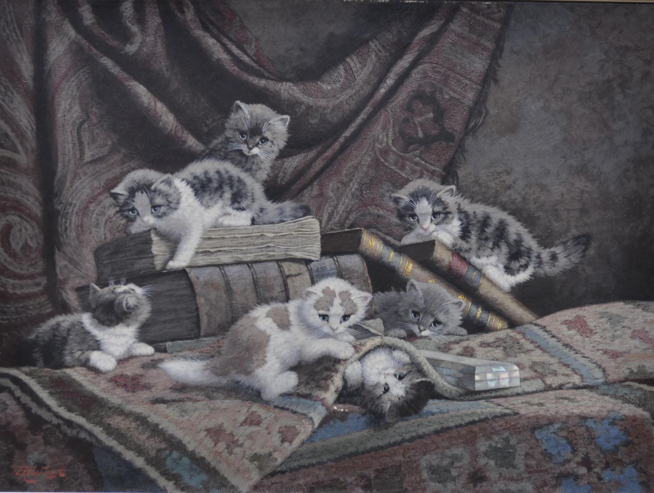 Raaphorst C. | Cornelis Raaphorst, Zes spelende poesjes, olieverf op doek 60,0 x 80,0 cm, gesigneerd linksonder Raaphorst C. | Cornelis Raaphorst, Zes spelende poesjes, olieverf op doek 60,0 x 80,0 cm, gesigneerd linksonder