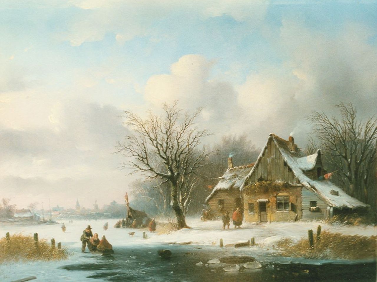 Stok J. van der | Jacobus van der Stok, IJsgezicht met koek en zopie, olieverf op paneel 35,5 x 46,4 cm Stok J. van der | Jacobus van der Stok, IJsgezicht met koek en zopie, olieverf op paneel 35,5 x 46,4 cm